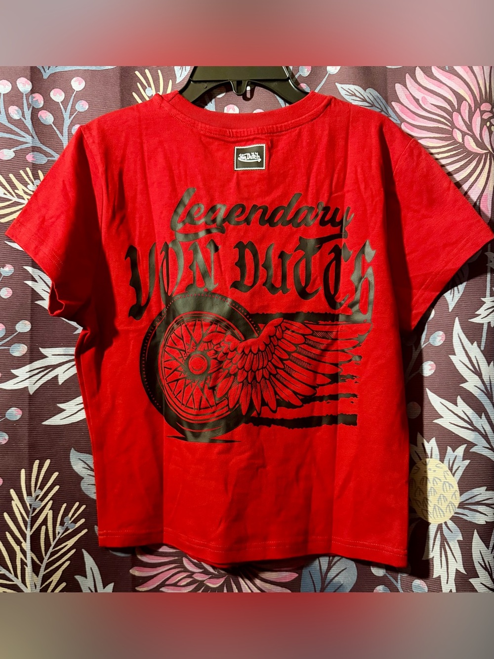 Von Dutch Red Crop Tee with Black Velvet Logo - Picture 2 of 3